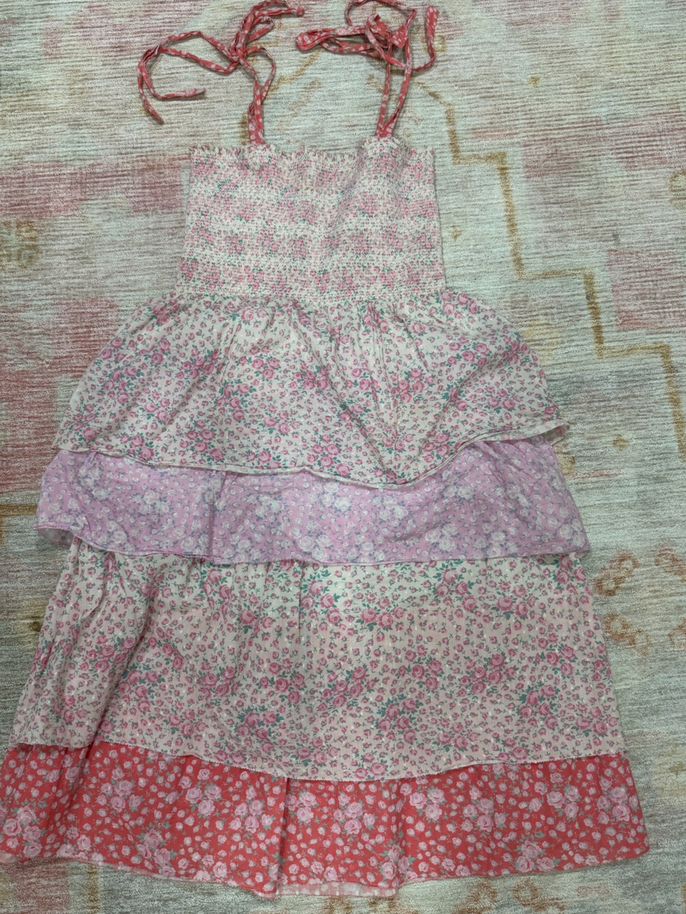 LoveShackFancy Pastel Pink Floral Smocked dress Small